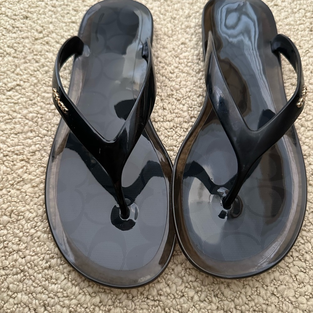 Coach Black Glossy Sandals - Picture 2 of 7